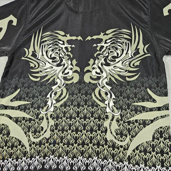 Vintage No Boundaries Y2K Button Down Shirt Mens L Dragon Print Black Grunge - Picture 8 of 10